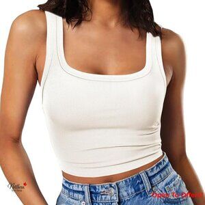Sleeveless Fitted Tank Top Square Neck Ribbed Basic Tee
